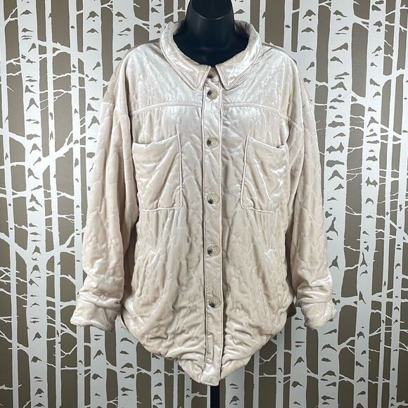 See And Be Seen Quilted Velour Jacket Shacket Ecru L - Picture 13 of 16